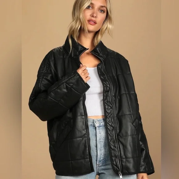 Free People Dolman Vegan Leather Quilted Jacket - Picture 4 of 13